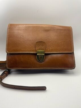 Patricia Nash Tan Leather Crossbody with Brass Clasp